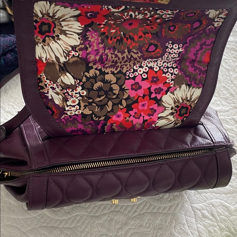 Vera Bradley Quilted Leather Stella Satchel in Aubergine with gold-tone hardware